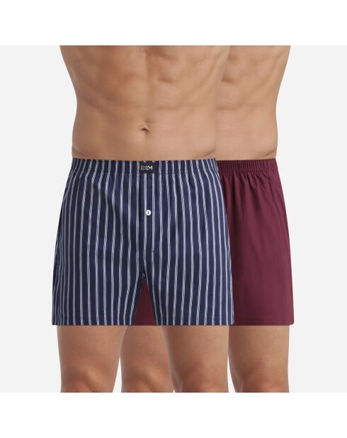 2 Boxers Coton Stretch marine/bordeaux