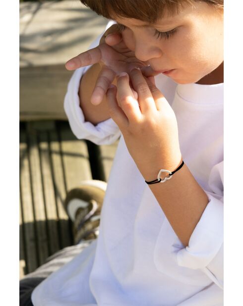 Zwarte verzilverde kinderarmband met leeg hart