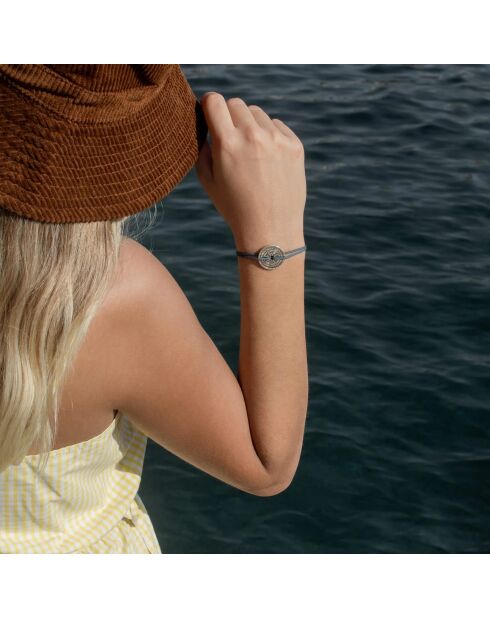 Middernachtblauwe verzilverde windroos-armband