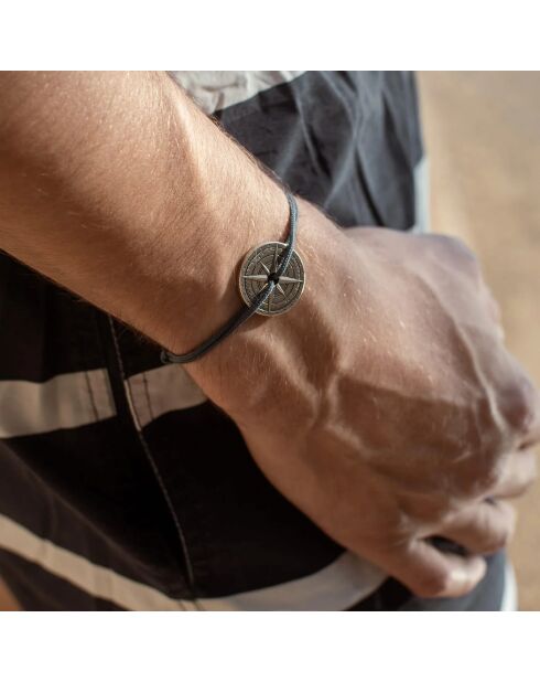 Middernachtblauwe verzilverde windroos-armband