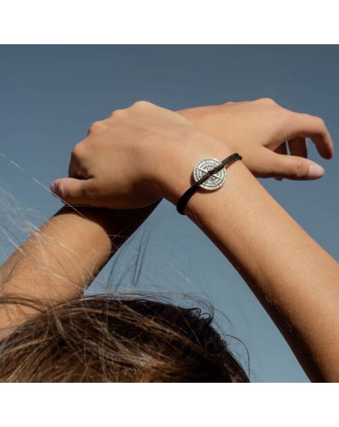 Schwarzes versilbertes Windrosenarmband