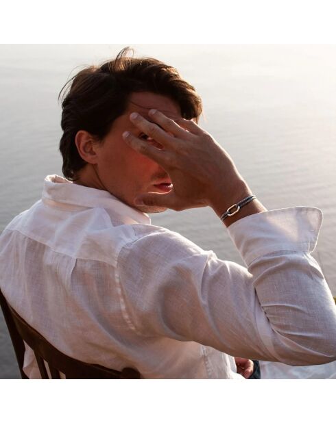 Hemelsblauwe en beige verzilverde regatta-schakelarmband