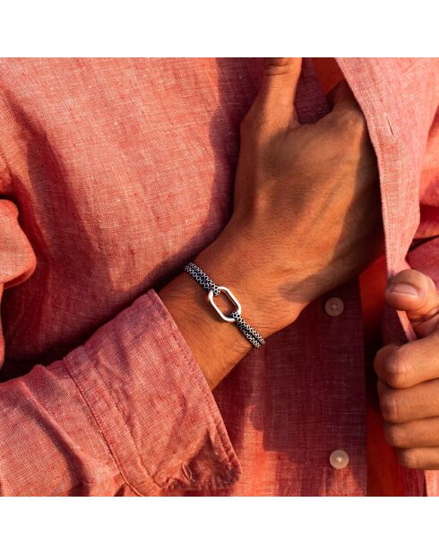 Marineblauwe en witte verzilverde Livarde-schakelarmband