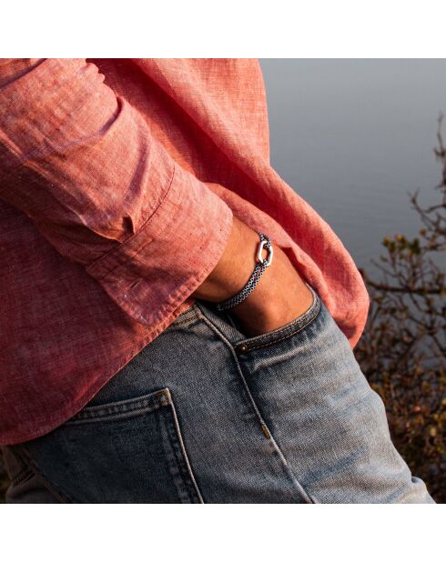 Marineblauwe en witte verzilverde Livarde-schakelarmband