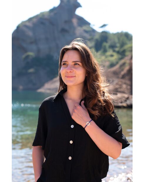 Inertia armband in zilverkleurige glitter marineblauw