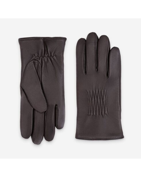 Gants en cuir à doublure en laine Isidore chocolats