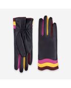 Gants cuir agneau-100% soie-21558SN-noir-fuchsia