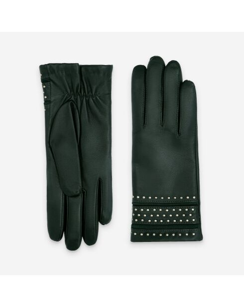 Gants en cuir d’agneau doublure laine Anaïs vert pin