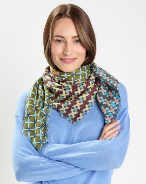 Carré en Laine & Cachemire olive - 90x90 cm