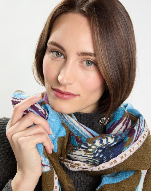 Étole 100% laine vert kaki - 180x70 cm