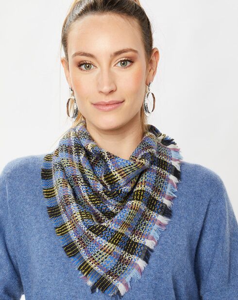 Carré 100% Laine velours bleu - 70x70 cm