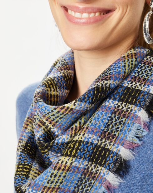 Carré 100% Laine velours bleu - 70x70 cm