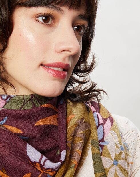 Carré en Laine & Cachemire mélangés prune - 90x90 cm