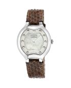 Montre Lugano Femme Quartz en Cuir effet python & Diamants marron