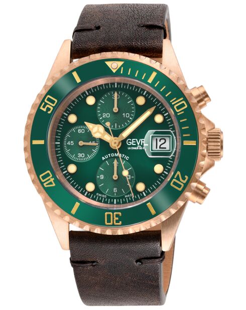 Montre Wall Street Homme Automatique en Cuir & Bronze marron