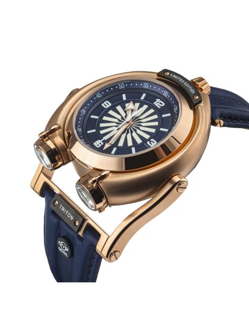 Montre Triton Homme Automatique en Cuir bleue