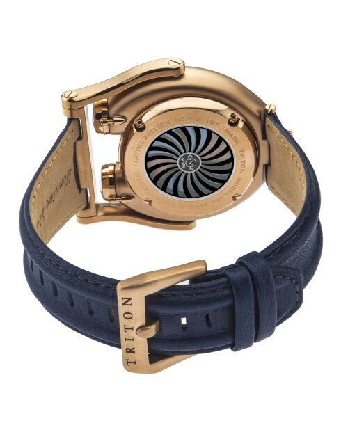 Montre Triton Homme Automatique en Cuir bleue