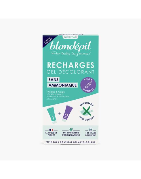 Récharges décolor' sans ammoniaque - Gel Décolorant Visage & Corps - 88% naturel - Peaux sensibles (2x75ml)
