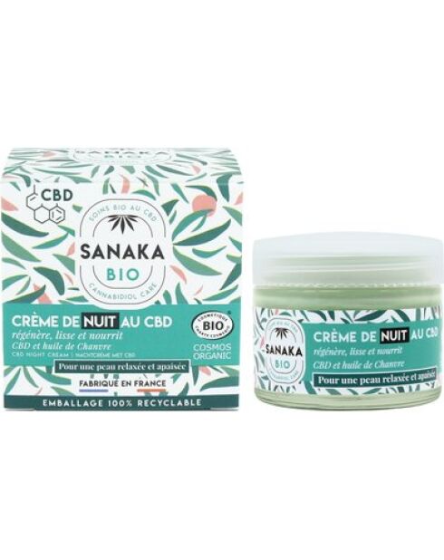 Crème de nuit regenerante - cbd & chanvre - certifiée bio cosmos** (50ml) (1)