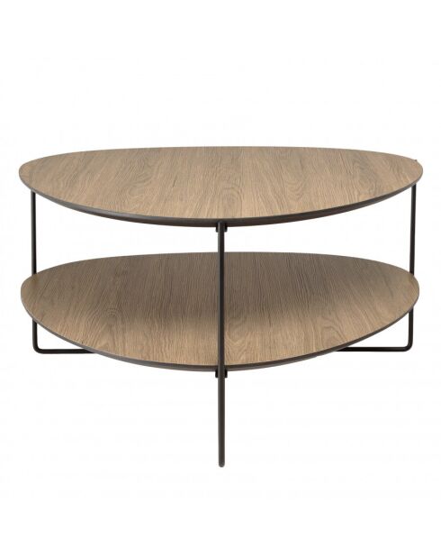 Table basse 2 plateaux forme ovoïde couleur mocha pieds métal