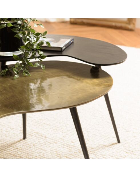Set de 2 tables basses ovoïdes en aluminium noir mat et doré