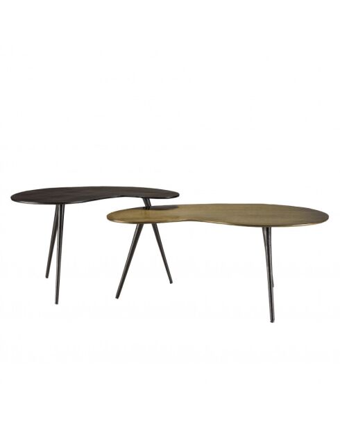 Set de 2 tables basses ovoïdes en aluminium noir mat et doré