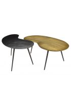 Set de 2 tables basses ovoïdes en aluminium noir mat et doré