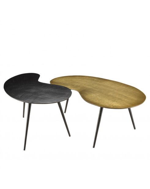 Set de 2 tables basses ovoïdes en aluminium noir mat et doré