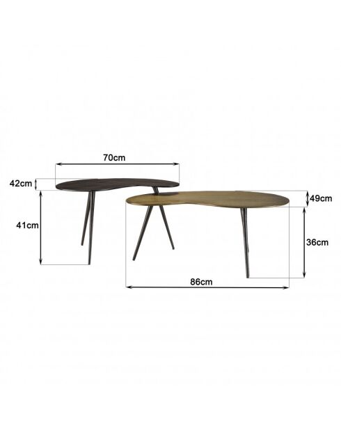 Set de 2 tables basses ovoïdes en aluminium noir mat et doré