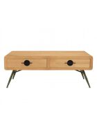 Table basse 2 tiroirs pin couleur naturelle pieds métal vert