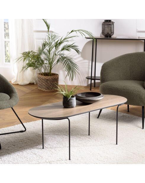 Table basse rect. angles arrondis 100x40cm mocha pieds métal