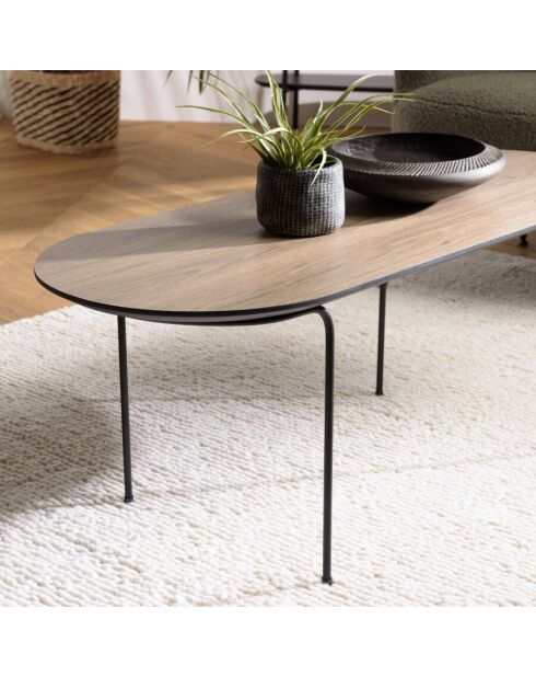 Table basse rect. angles arrondis 100x40cm mocha pieds métal