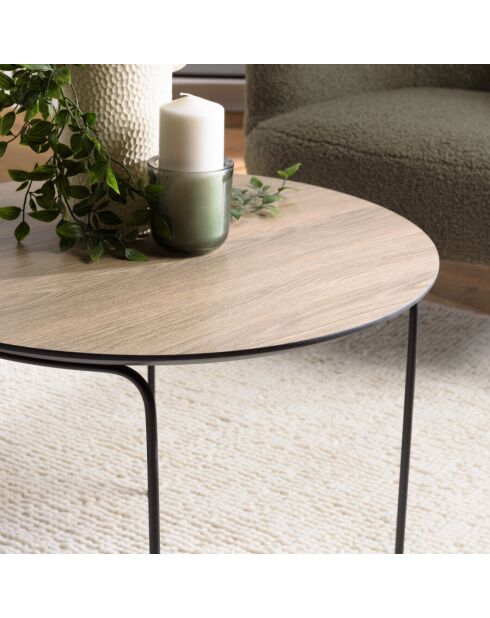 Table basse ronde 60x60cm, couleur mocha, pieds métal noir