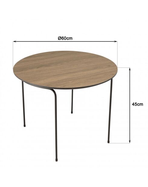 Table basse ronde 60x60cm, couleur mocha, pieds métal noir