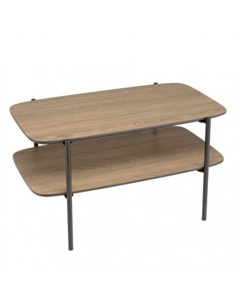 Table basse rect. double plateau couleur mocha pieds métal noir