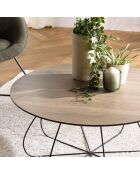 Table basse biseautée 80x80cm mocha pieds forme panier en métal