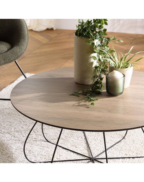 Table basse biseautée 80x80cm mocha pieds forme panier en métal