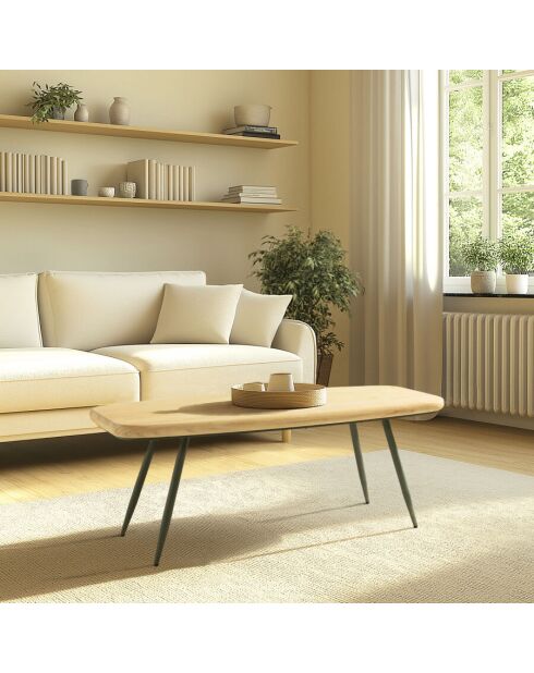 Table basse GM plateau en pin pieds scandinaves métal vert