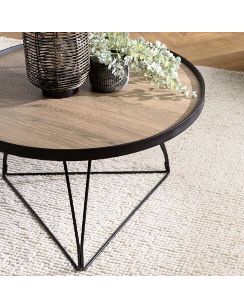 Table basse ronde 70x70cm mocha pieds épingles métal noir