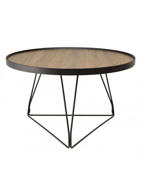 Table basse ronde 70x70cm mocha pieds épingles métal noir