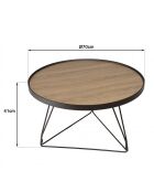 Table basse ronde 70x70cm mocha pieds épingles métal noir
