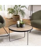 Table basse ronde 60x60cm mocha pieds asymétriques métal noir