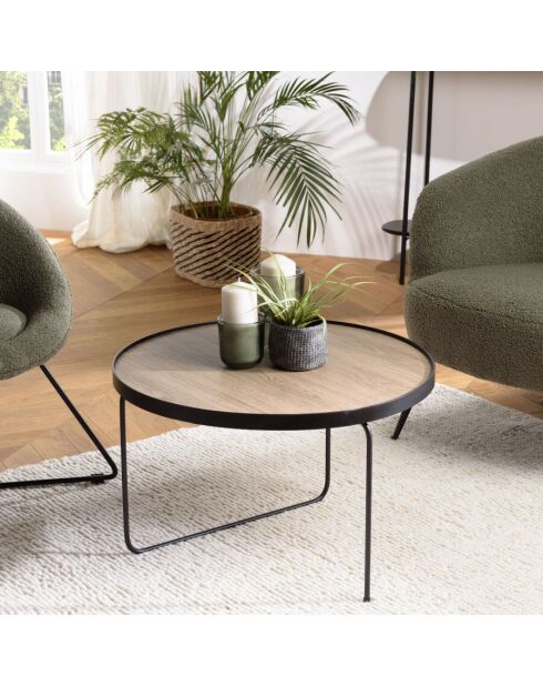 Table basse ronde 60x60cm mocha pieds asymétriques métal noir