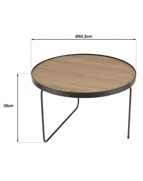 Table basse ronde 60x60cm mocha pieds asymétriques métal noir