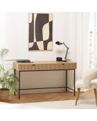 Bureau 2 tiroirs décor effet bois rainuré noir et naturel SCOTT