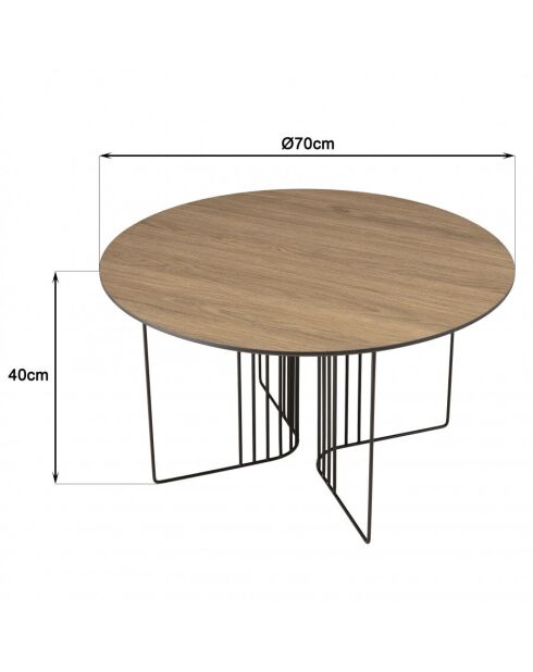 Table basse biseautée 70x70cm mocha pieds graphiques métal noir