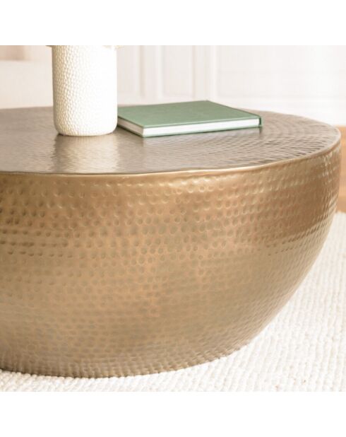 JONAS - Runder Couchtisch aus antikgoldfarbenem Aluminium, 90 x 90 cm