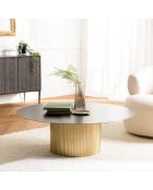 Table basse ronde 110x110cm plateau en fer noir pied strié doré
