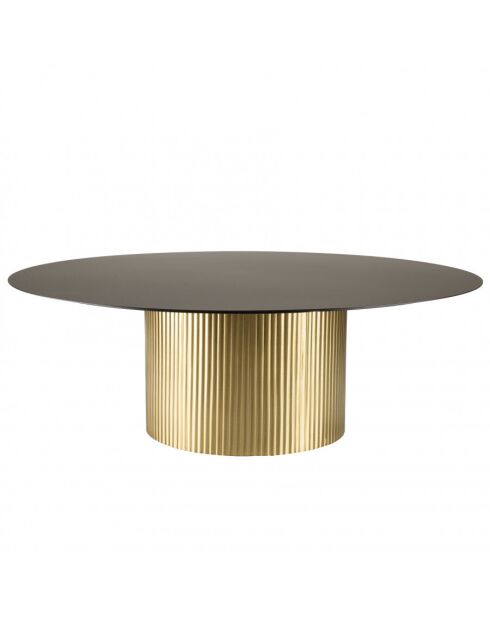 Table basse ronde 110x110cm plateau en fer noir pied strié doré
