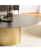 Table basse ronde 110x110cm plateau en fer noir pied strié doré